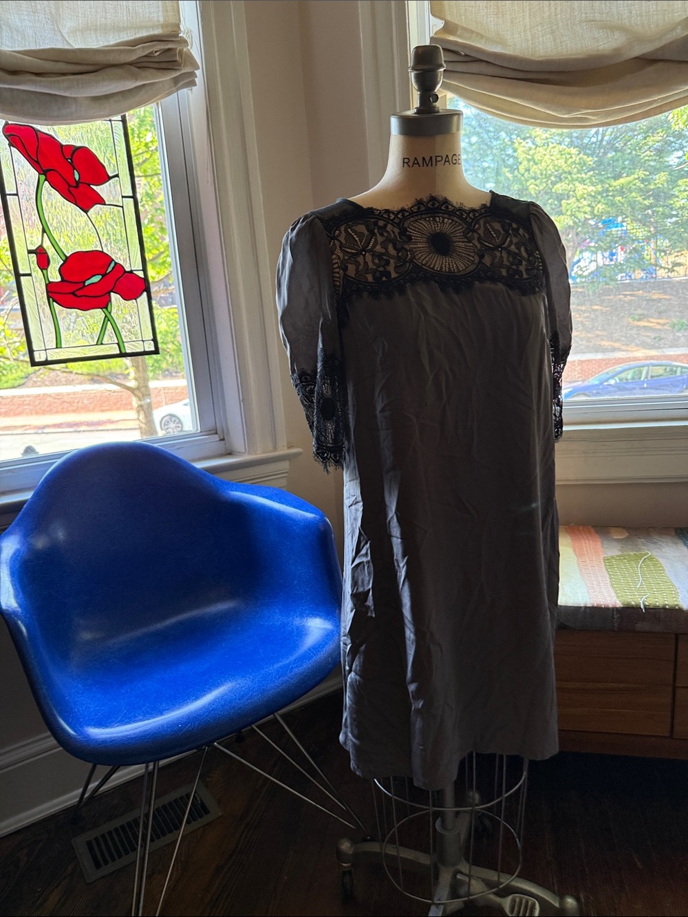 Anthropologie Black Lace Yoke Mini Dress